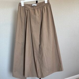 Designer Pleated Tan Midi Skirt